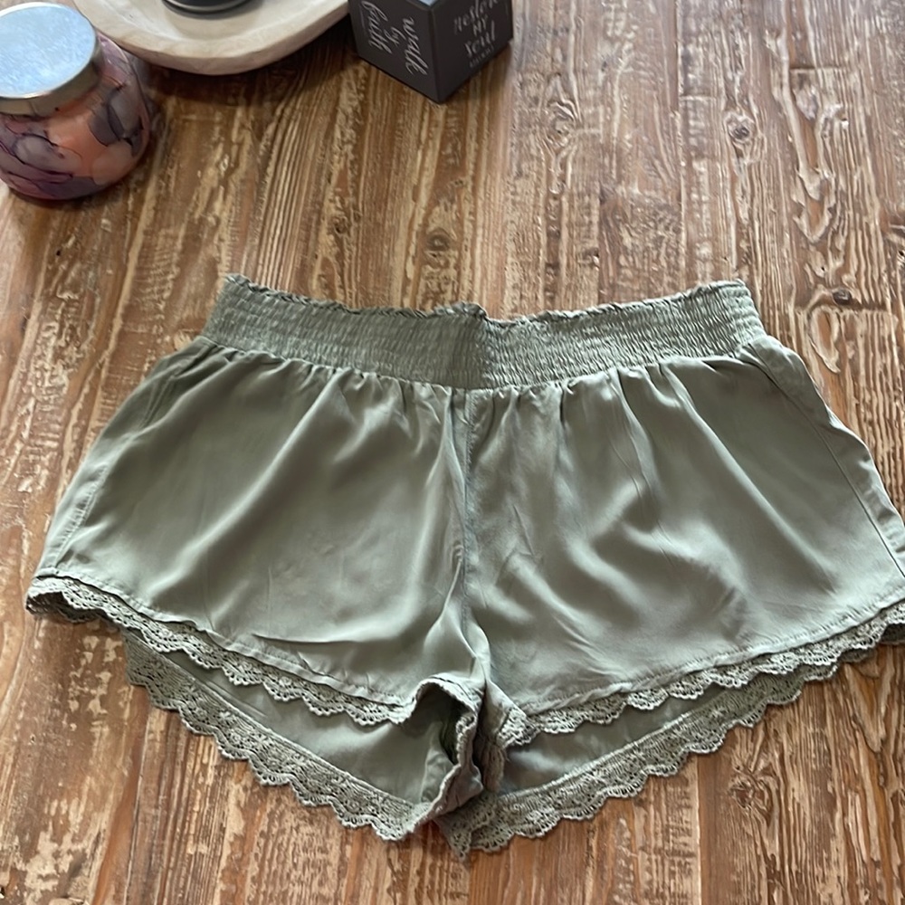 Hollister olive green shorts with lace hem